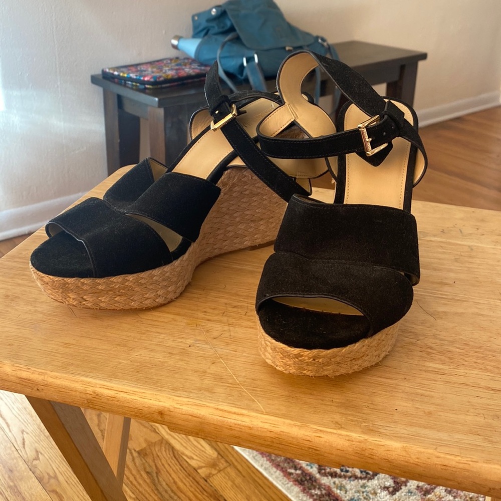 Michael Kors black Basket Weave suede wedges